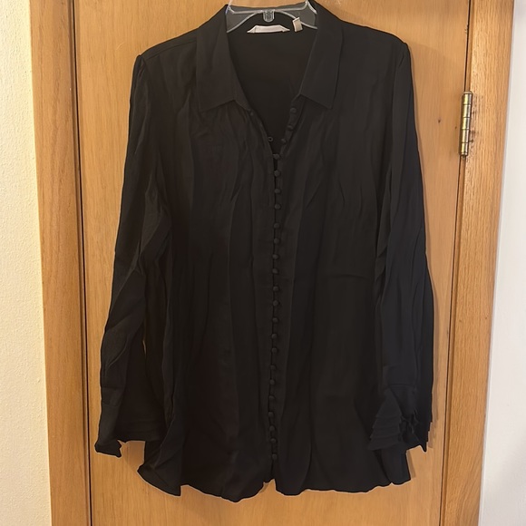 Soft Surroundings Button Down Poet Blouse Ruffle Cuffs Black Size XL - Picture 2 of 11